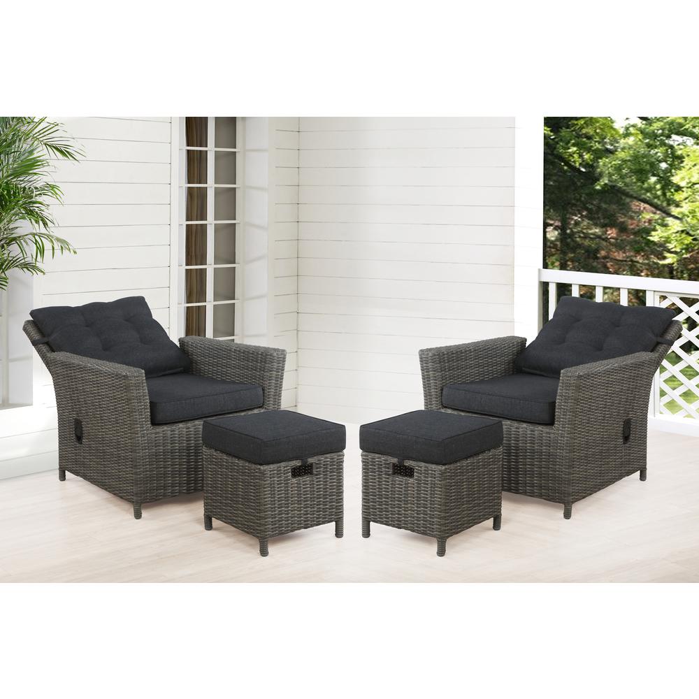 Asti All-Weather Wicker 4-Piece Outdoor Seating Set with Two Reclining Chairs and Two Ottomans. Picture 4