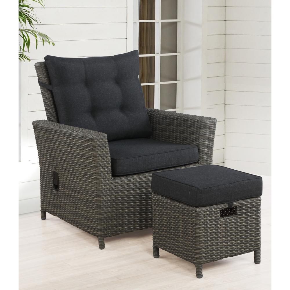 Asti All-Weather Wicker Outdoor Recliner with Cushion and 15" Ottoman with Cushion. Picture 2
