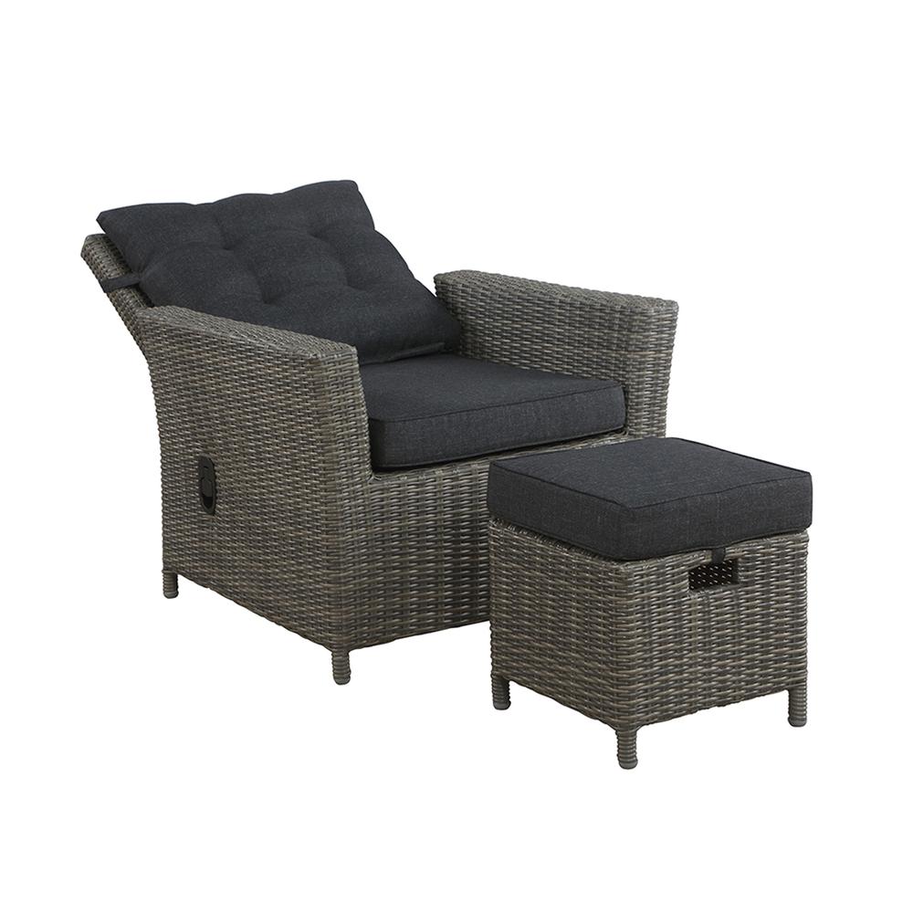 Asti All-Weather Wicker Outdoor Recliner with Cushion and 15" Ottoman with Cushion. Picture 3