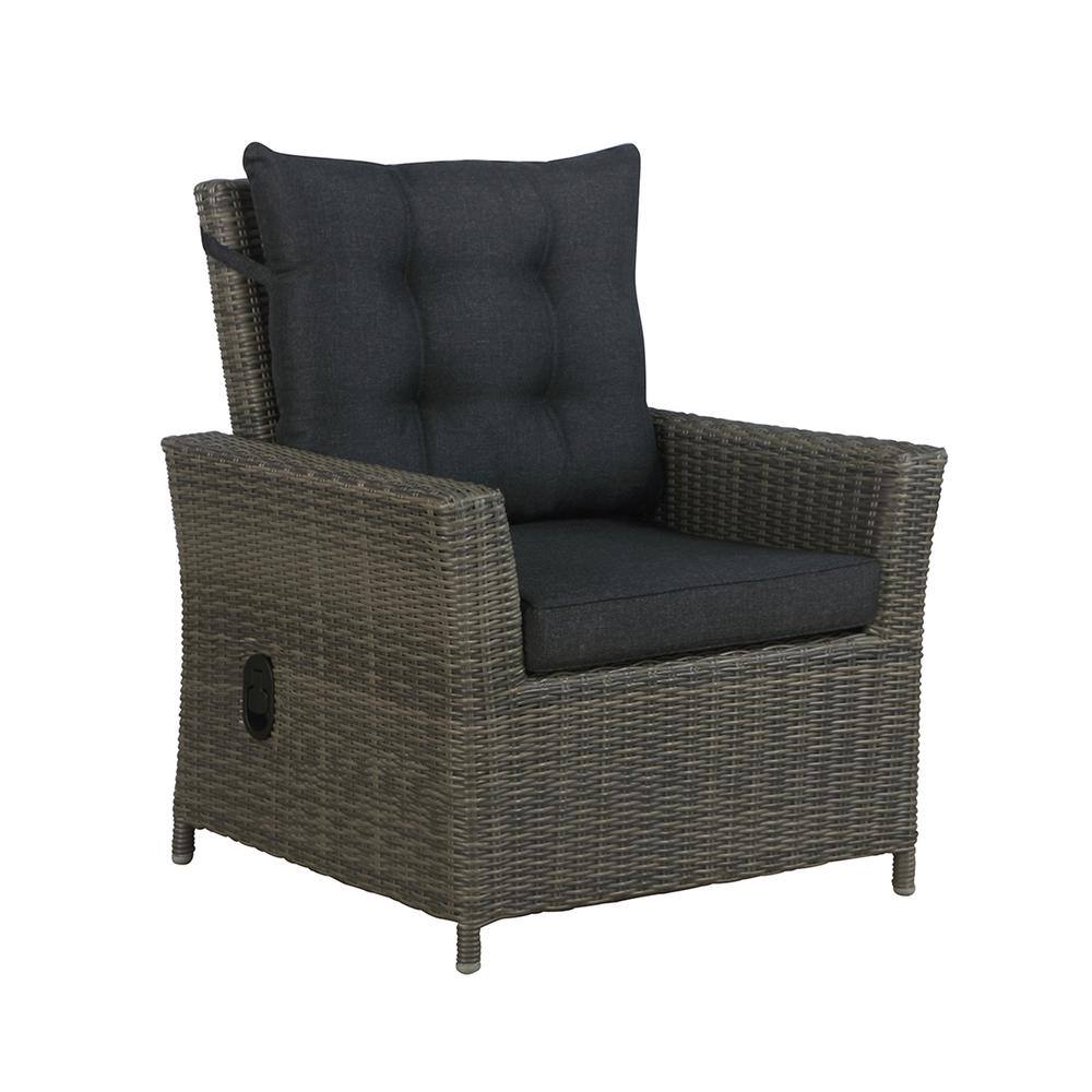 Asti All-Weather Wicker Outdoor Recliner with Cushion and 15" Ottoman with Cushion. Picture 5