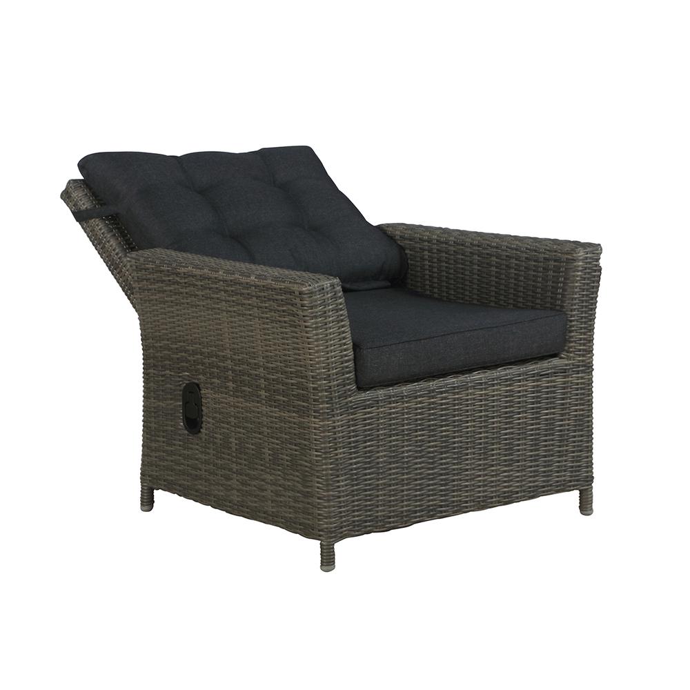 Asti All-Weather Wicker Outdoor Recliner with Cushion and 15" Ottoman with Cushion. Picture 6