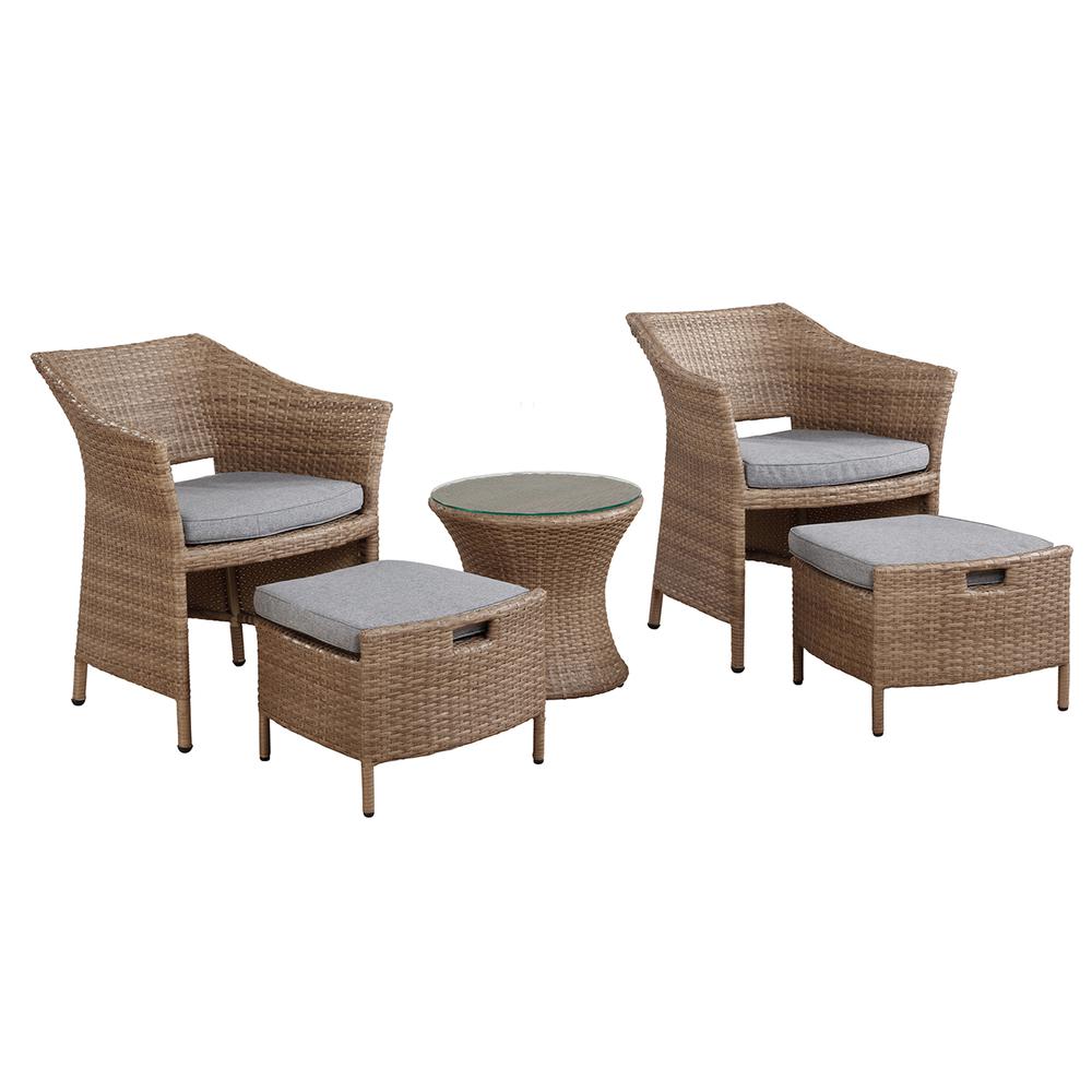 Kokoli All-Weather Conversation Set with Set of 2 Chairs with Ottomans and 17"H Accent Table. Picture 1