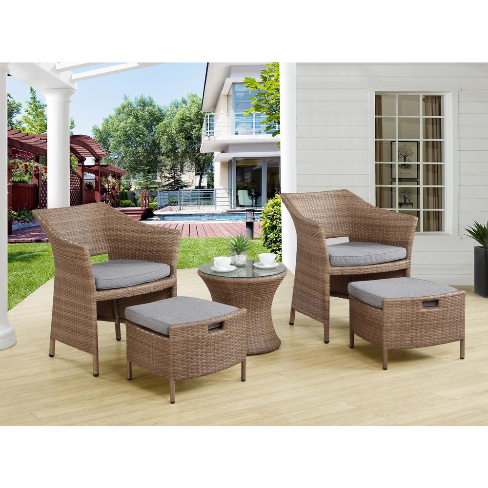 Kokoli All-Weather Conversation Set with Set of 2 Chairs with Ottomans and 17"H Accent Table. Picture 2