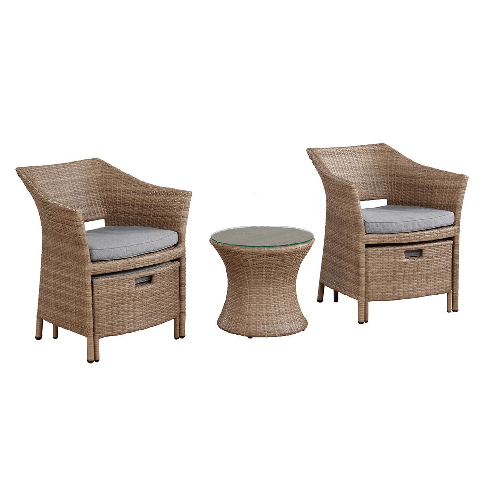Kokoli All-Weather Conversation Set with Set of 2 Chairs with Ottomans and 17"H Accent Table. Picture 3