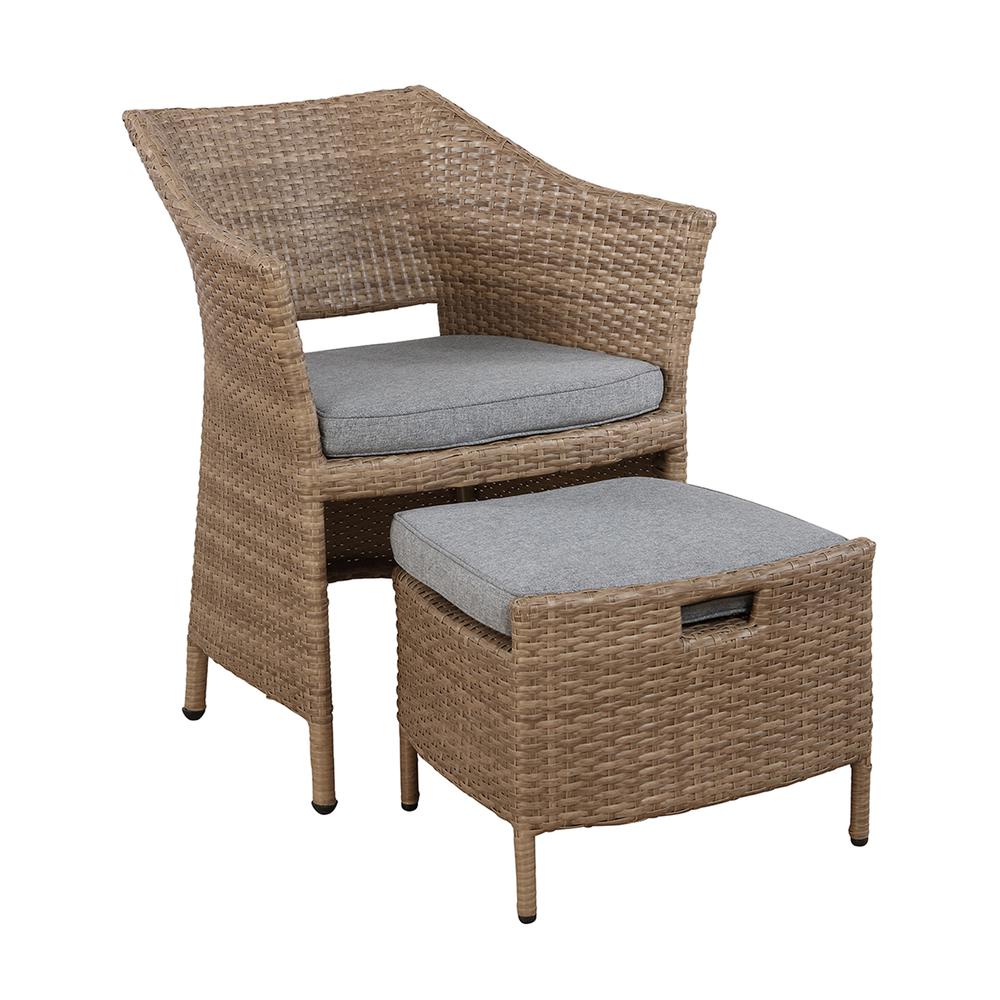 Kokoli All-Weather Conversation Set with Set of 2 Chairs with Ottomans and 17"H Accent Table. Picture 4