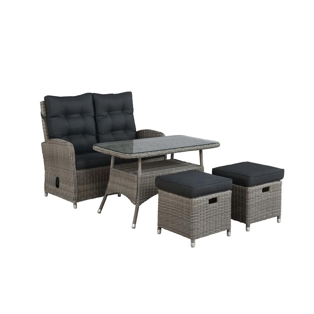 Monaco All-Weather 4-Piece Set with Two-Seat Reclining Bench, 26"H Cocktail Table and Two Ottomans. Picture 1