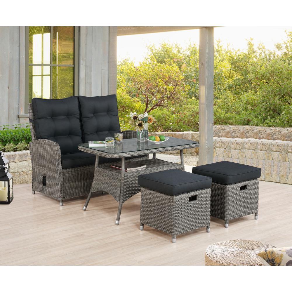 Monaco All-Weather 4-Piece Set with Two-Seat Reclining Bench, 26"H Cocktail Table and Two Ottomans. Picture 2