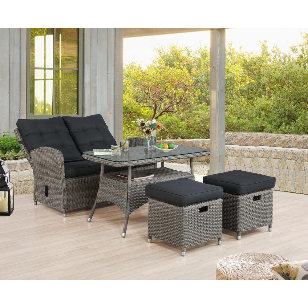 Monaco All-Weather 4-Piece Set with Two-Seat Reclining Bench, 26"H Cocktail Table and Two Ottomans. Picture 4