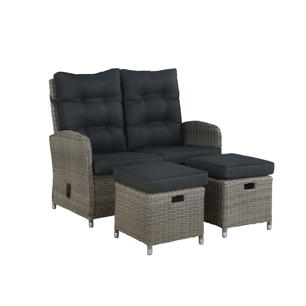 Monaco All-Weather 3-Piece Set with Two-Seat Reclining Bench and Two Ottomans. Picture 1