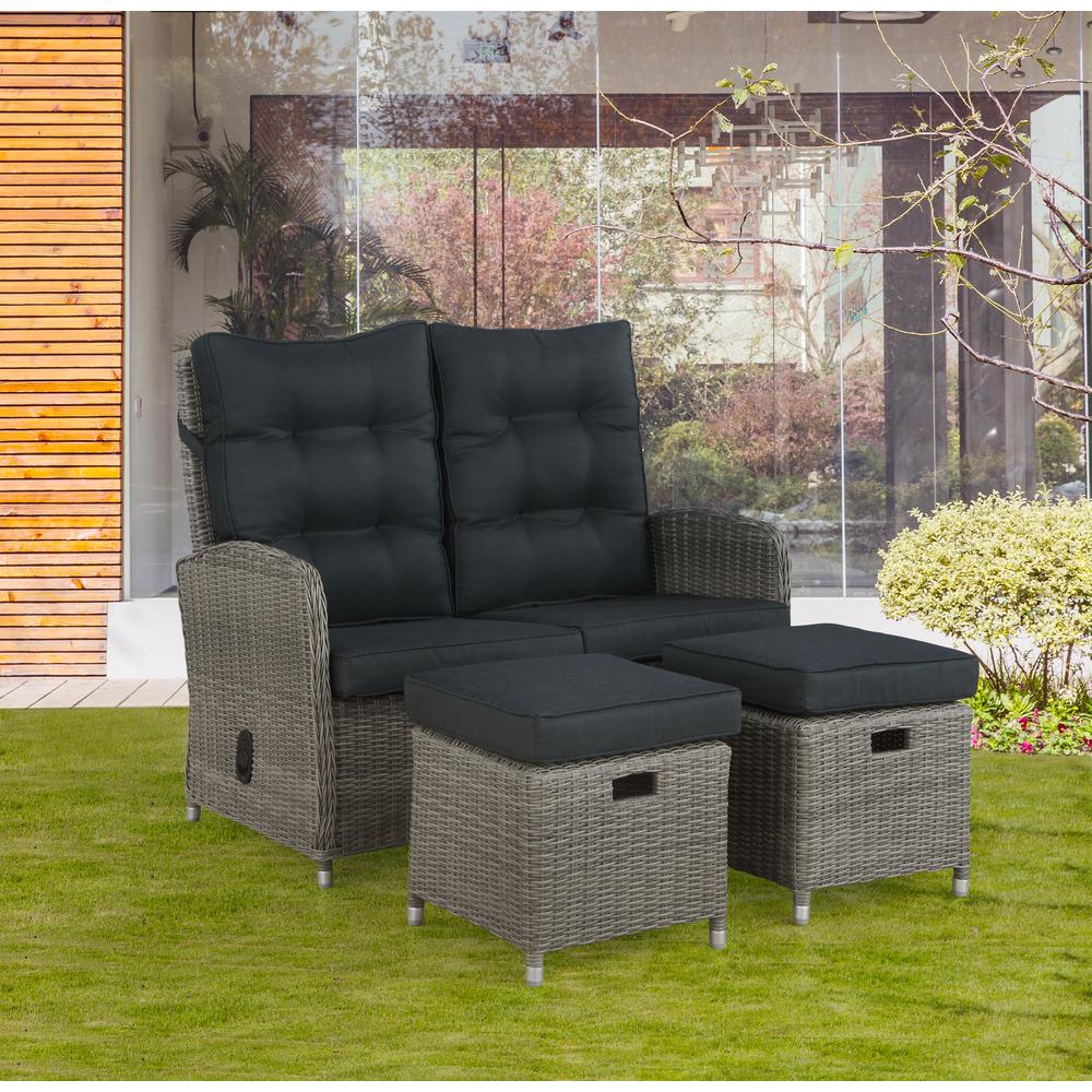 Monaco All-Weather 3-Piece Set with Two-Seat Reclining Bench and Two Ottomans. Picture 2