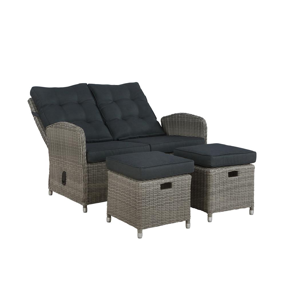 Monaco All-Weather 3-Piece Set with Two-Seat Reclining Bench and Two Ottomans. Picture 3