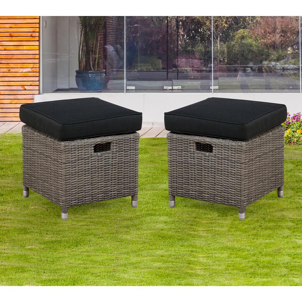 Monaco All-Weather Outdoor 17" Square Ottomans, Set of 2. Picture 2