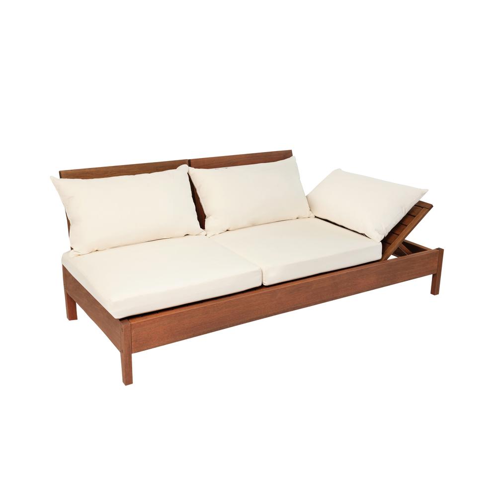 Grass Eucalyptus Wood Outdoor Reclining Chaise Lounge Chair with Backrest and Cushions. Picture 1