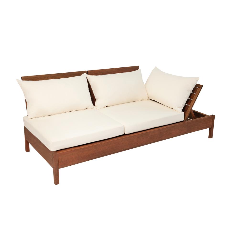 Grass Eucalyptus Wood Outdoor Reclining Chaise Lounge Chair with Backrest and Cushions. Picture 4
