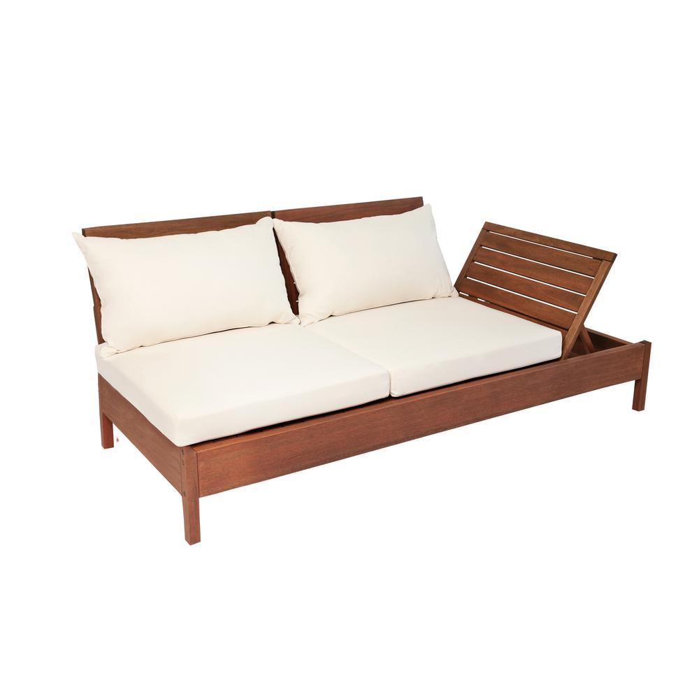 Grass Eucalyptus Wood Outdoor Reclining Chaise Lounge Chair with Backrest and Cushions. Picture 5
