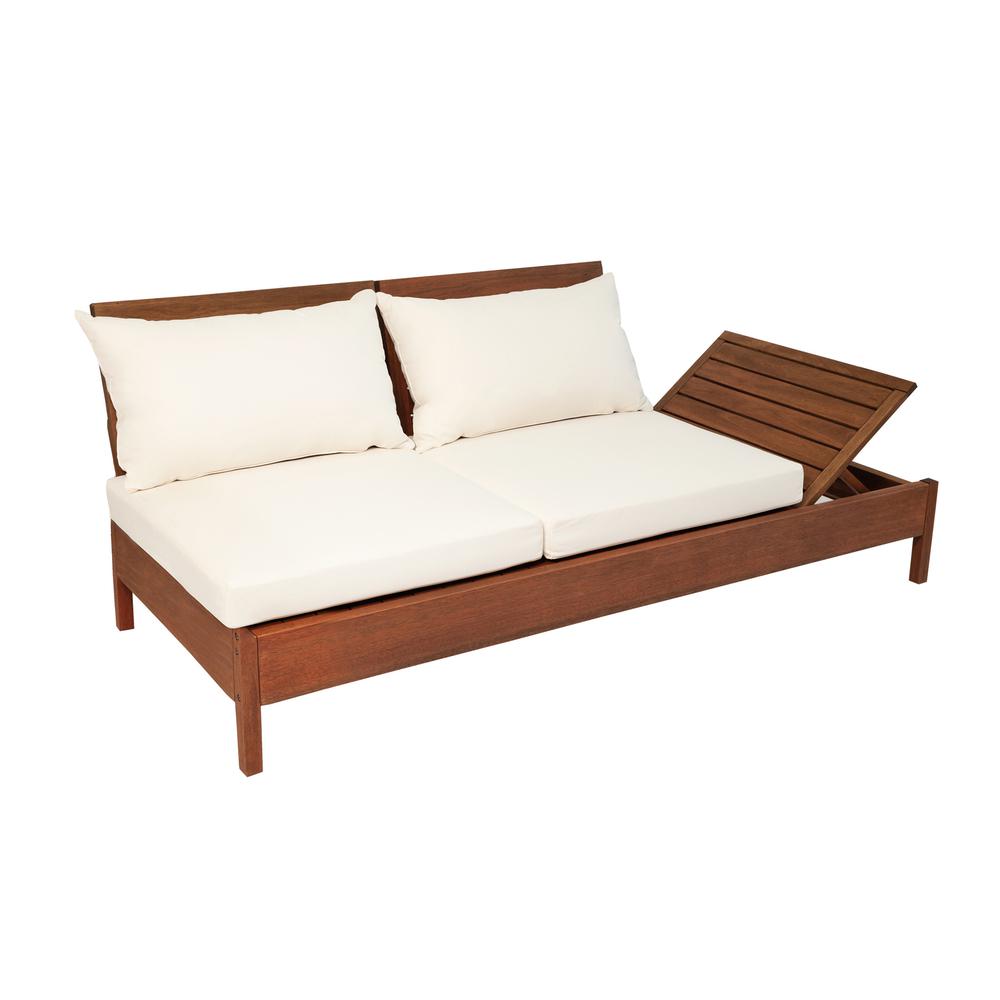 Grass Eucalyptus Wood Outdoor Reclining Chaise Lounge Chair with Backrest and Cushions. Picture 6