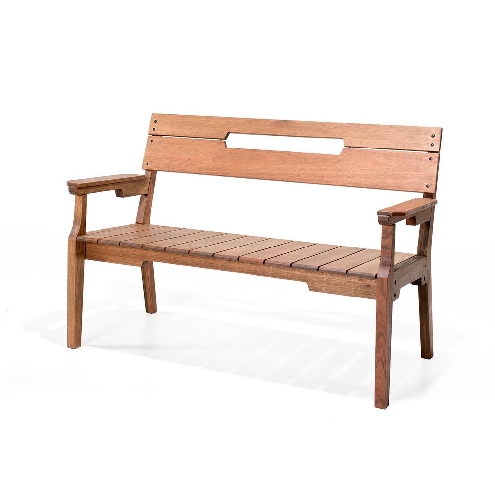 Otero Eucalyptus Wood Outdoor Set with 3-Seat Bench, 2-Seat Bench, Armchair and Coffee Table. Picture 9
