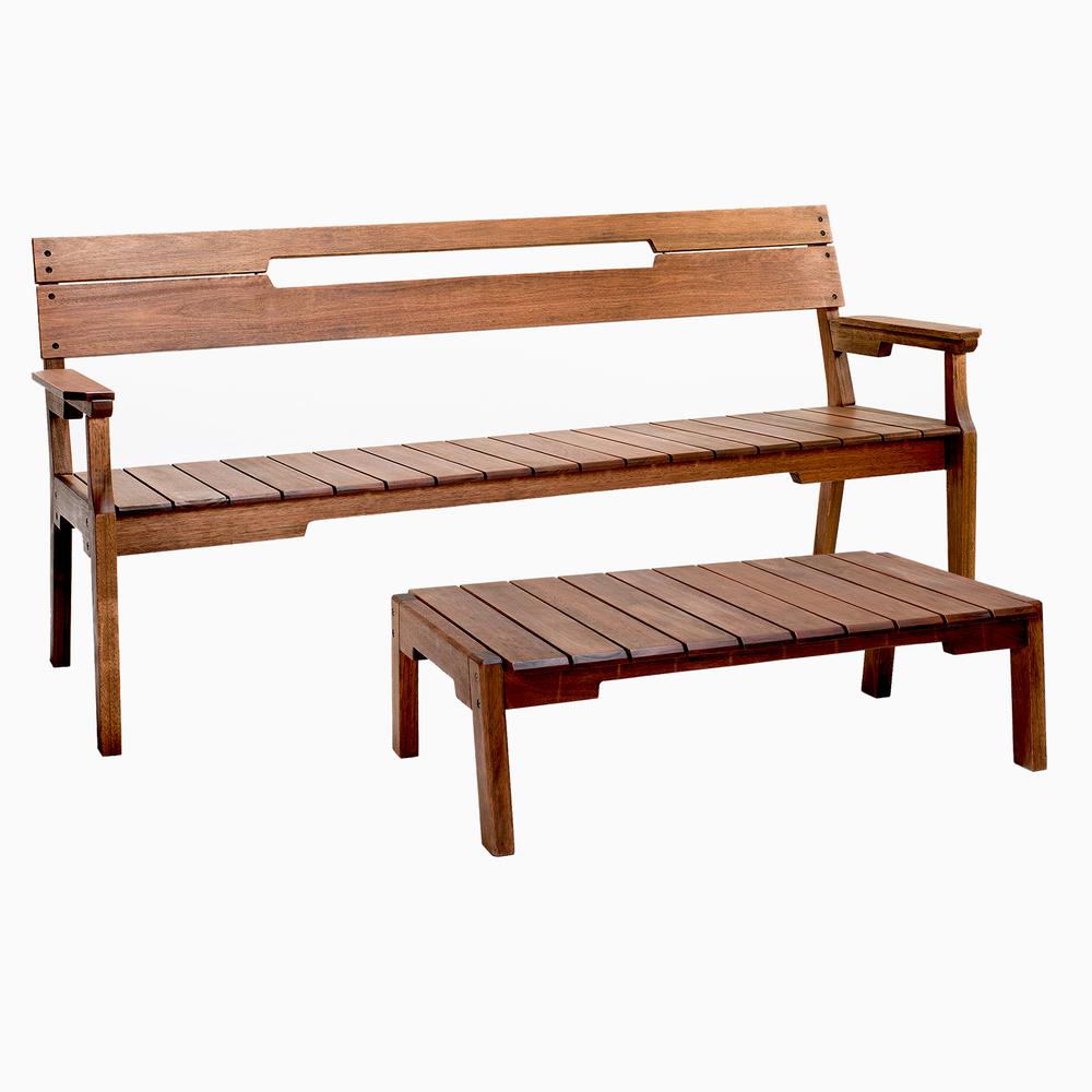 Otero Eucalyptus Wood Outdoor Conversation Seating Set with 3-Seat Bench and Coffee Table. Picture 3