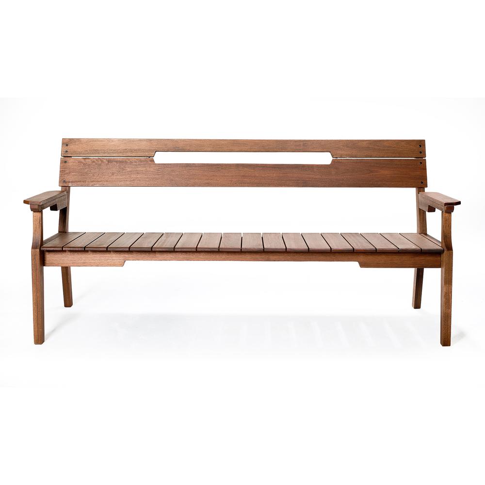 Otero Eucalyptus Wood Outdoor Conversation Seating Set with 3-Seat Bench and Coffee Table. Picture 5