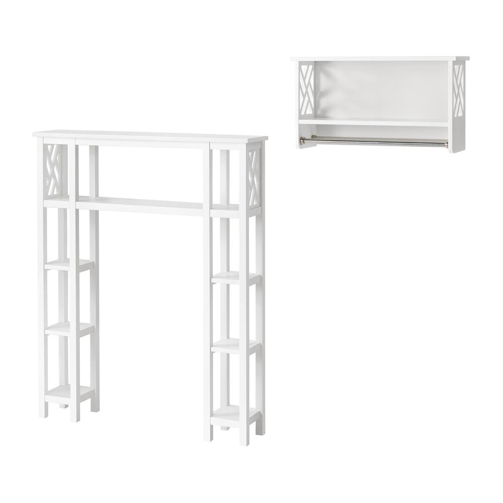 Coventry Over Toilet Open Shelving Unit with Left and Right Side Shelves, Shelf with Two Towel Rods. Picture 1
