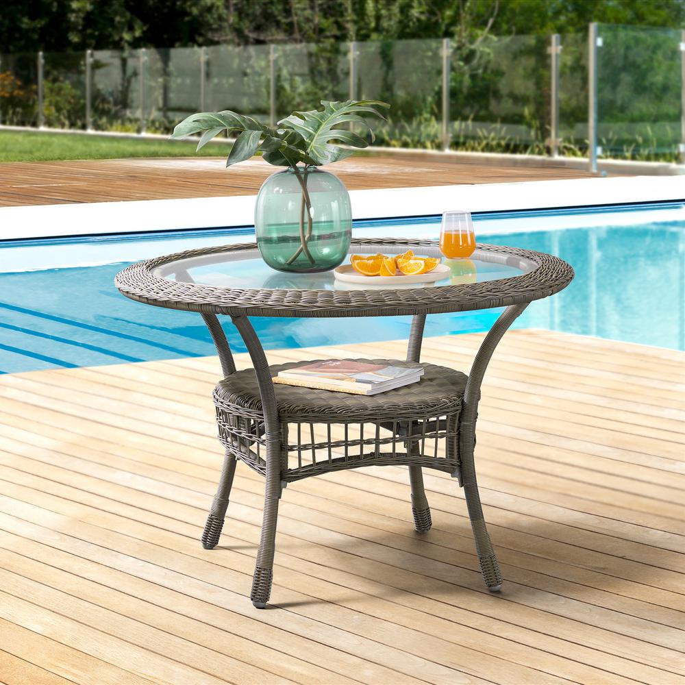 Carolina 42" Diameter All-Weather Wicker Outdoor Dining Table with Glass Top. Picture 1