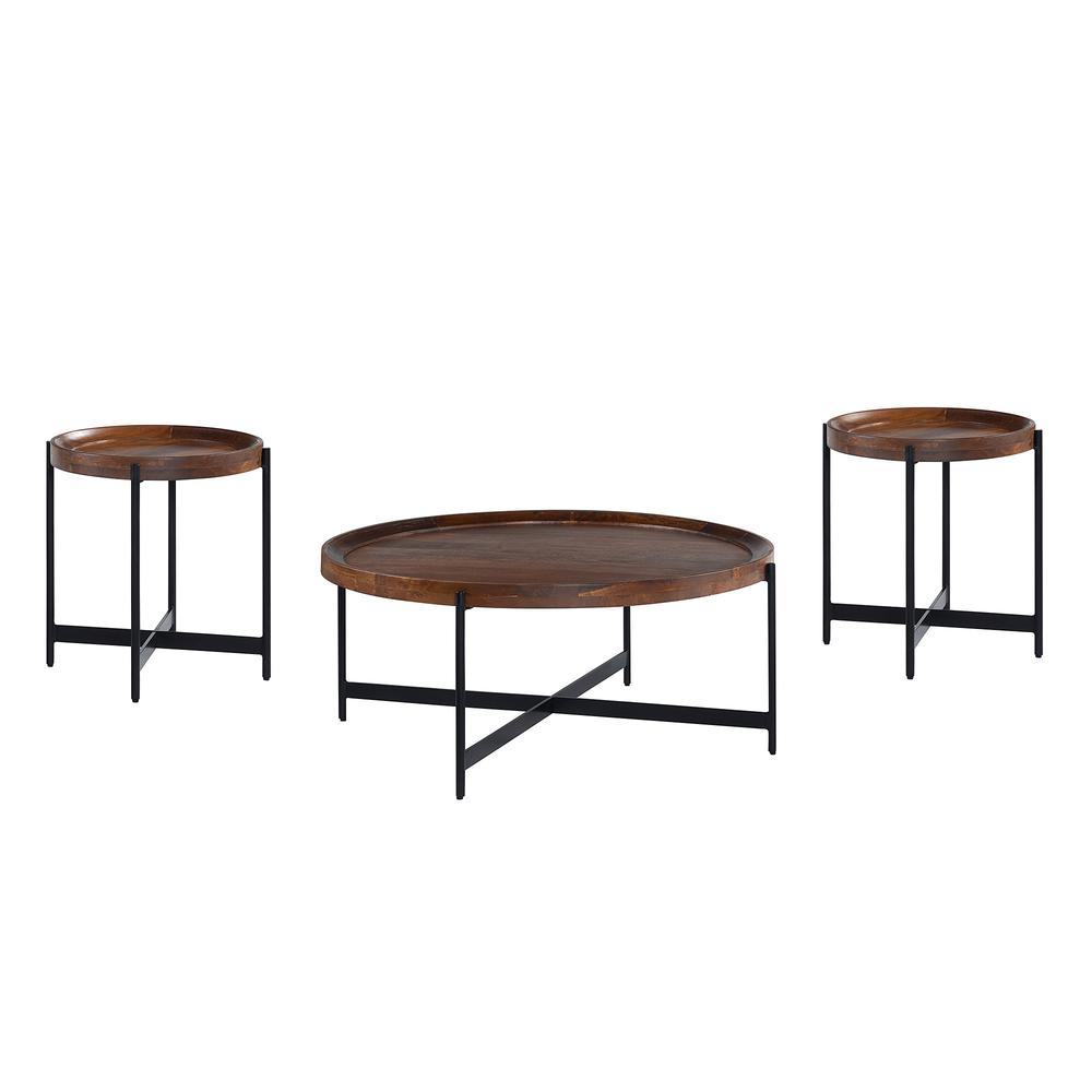 Brookline 3-Piece Living Room Set w/ 42" Round Coffee Table and Two 20" End Tables. Picture 2