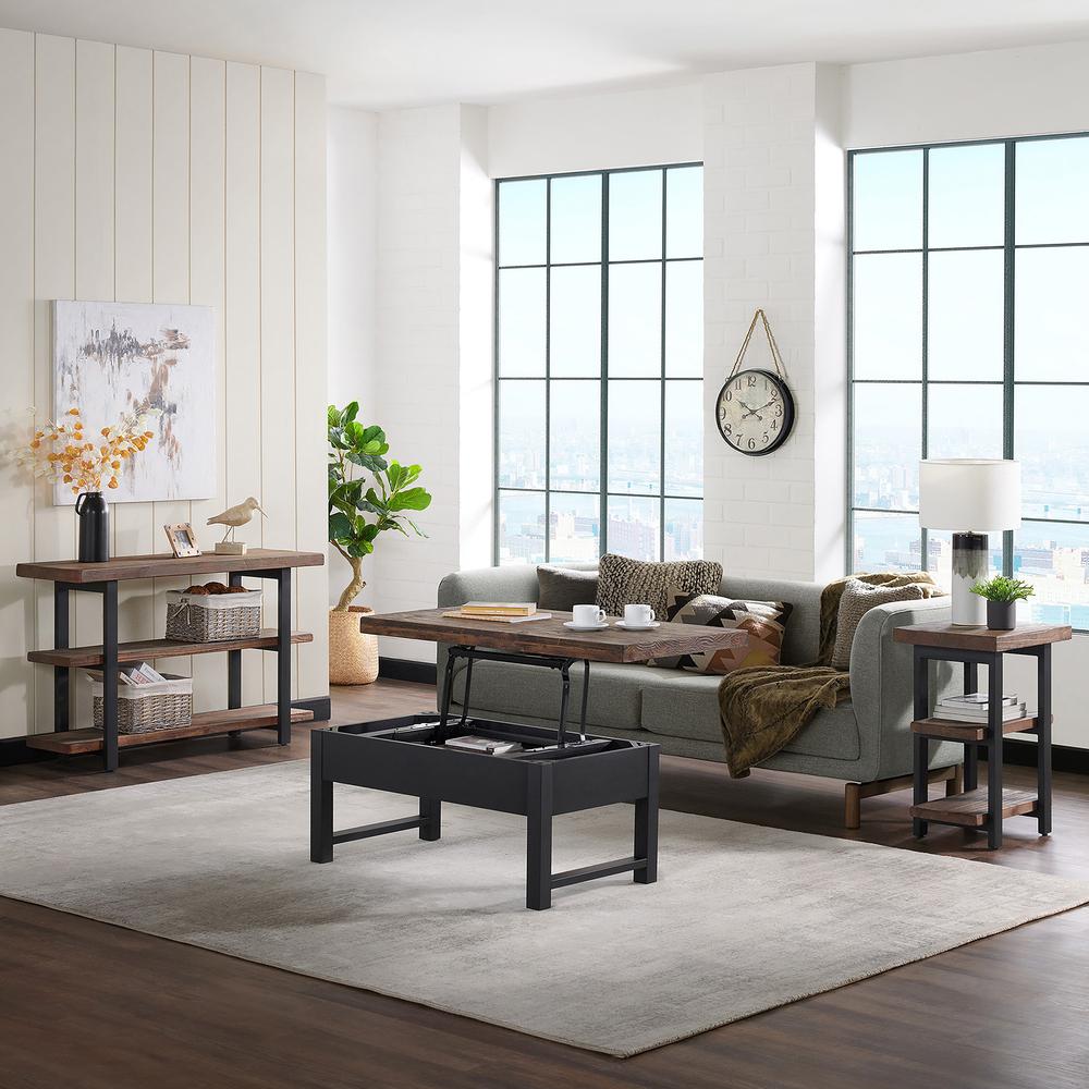 Pomona 4-Piece Living Room Set with 42"W Lift Top Coffee Table,  Sofa/TV Console Table, and Two End Tables with Shelves. Picture 1