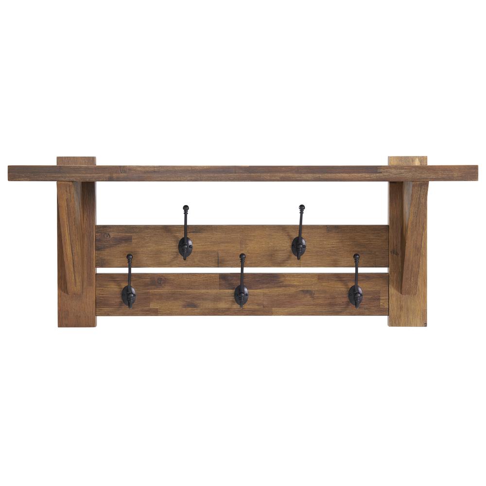 Bethel Acacia Wood 40"W Bench and Coat Hook with Shelf. Picture 4
