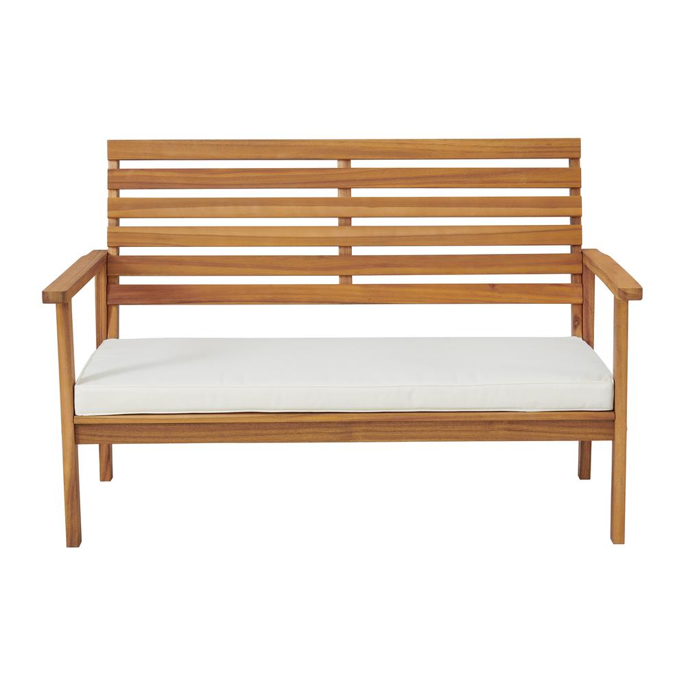 Orwell Outdoor Acacia Wood  Bench with Cushion and 15" H Cocktail Table, Set of 2. Picture 3