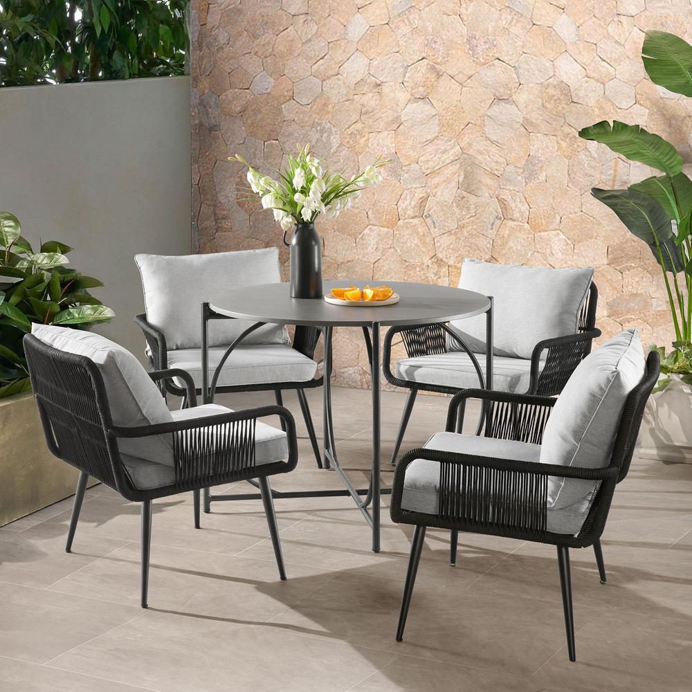 Andover All-Weather Outdoor Bistro Set with Four Rope Chairs and 30" H Bistro Table. Picture 2
