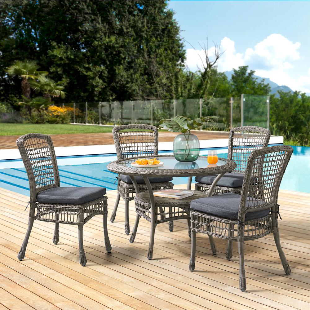 Carolina All-Weather Wicker Dining 5-Piece Dining Set with 42" Diameter Outdoor Dining Table and Four 37"H Chairs. Picture 1