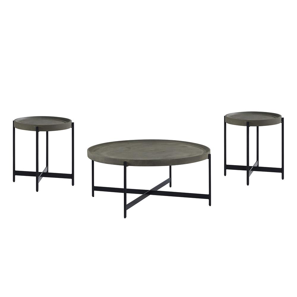 Brookline 3-Piece Living Room Set with 42" Round Coffee Table and Two 20" End Tables. Picture 1
