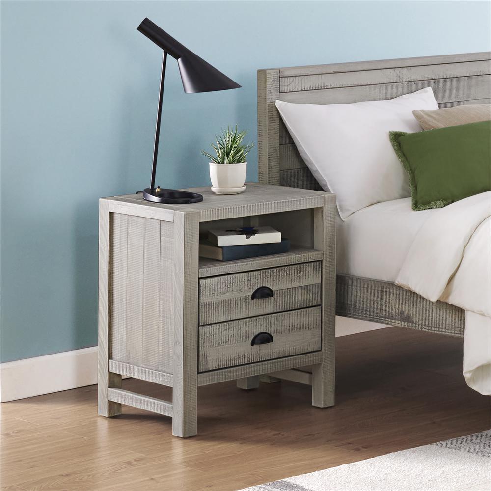 Windsor 2-Drawer Wood Nightstand, Driftwood Gray. Picture 2