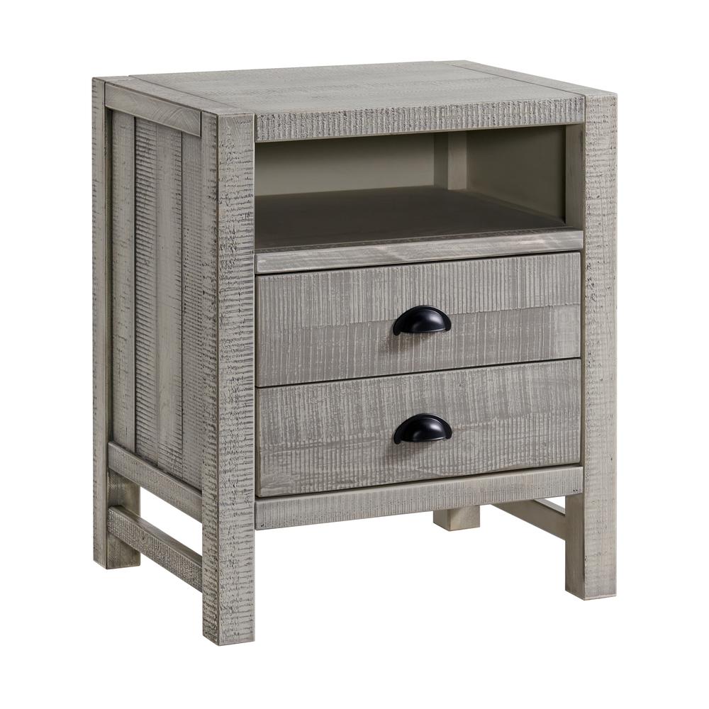Windsor 2-Drawer Wood Nightstand, Driftwood Gray. Picture 1