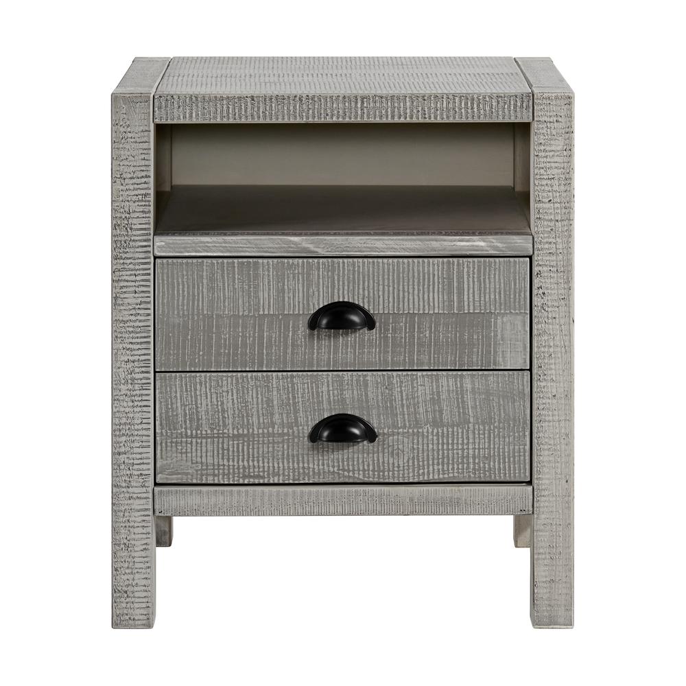 Windsor 2-Drawer Wood Nightstand, Driftwood Gray. Picture 3