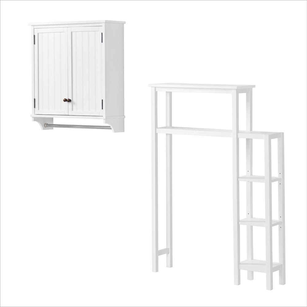 Dover Over Toilet Organizer with Side Shelving, Wall Mounted Bathroom Storage Cabinet with 2 Doors and Towel Rod. Picture 1