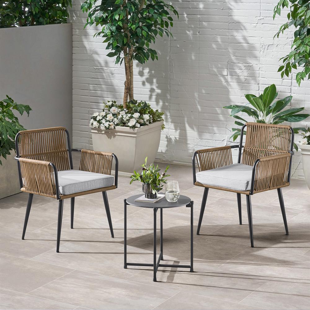 Alburgh All-Weather Outdoor Conversation Set with Two Rope Chairs and 18" H Cocktail Table. Picture 2