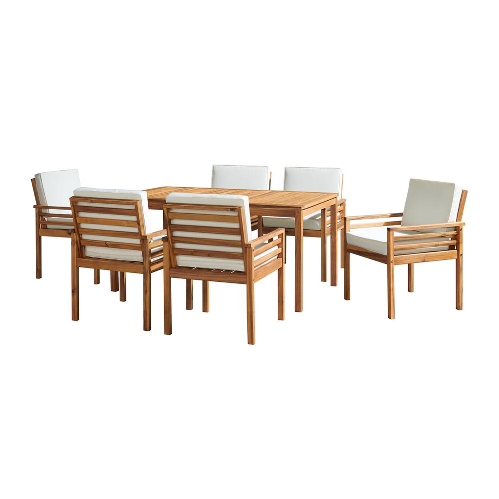Okemo Acacia Wood Outdoor 7-Piece Outdoor Dining  Set with Table and 6 Dining Chairs with Cushions. Picture 2