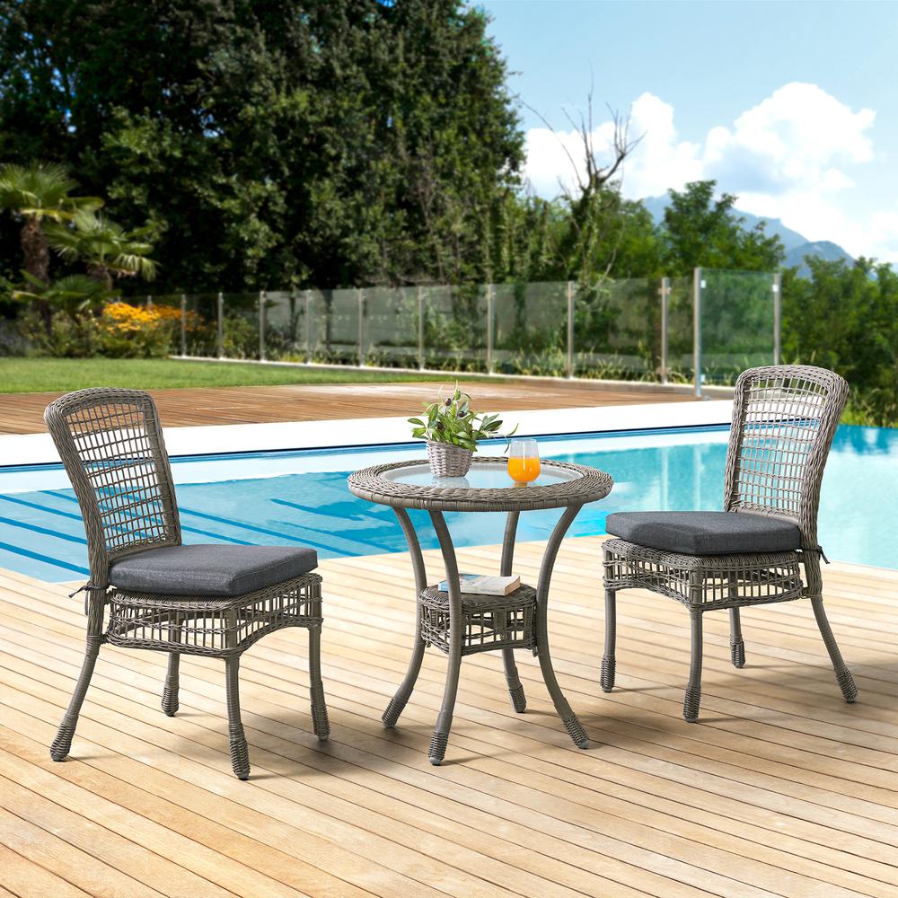 Carolina All-Weather Wicker 3-Piece Dining Set with 30" Diameter Bistro Dining Table and Two 37" H Dining Chairs. Picture 1