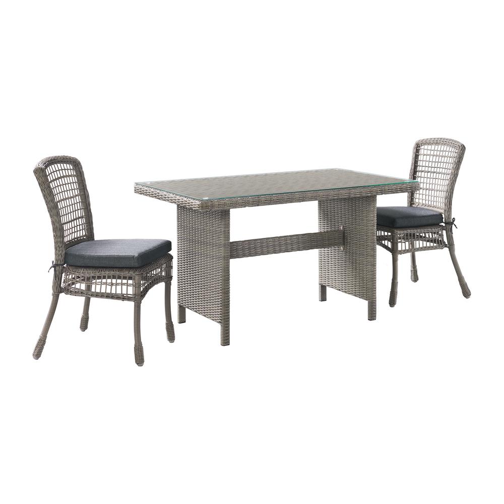 Asti All-Weather Wicker 3-Piece Outdoor Dining Set with 30"H Table with Glass Top and Two 37"H Dining Chairs. Picture 2