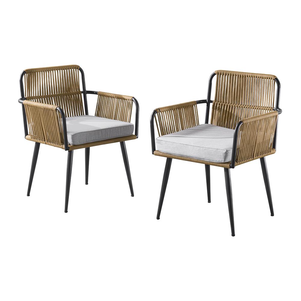 Alburgh All-Weather Outdoor 32"H Rope Chairs with Light Gray Cushion, Set of Two. The main picture.