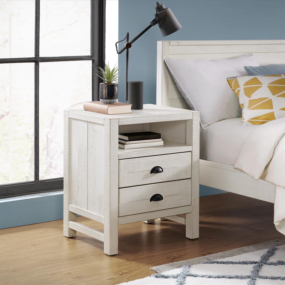 Windsor 2-Drawer Wood Nightstand, Driftwood White. Picture 2