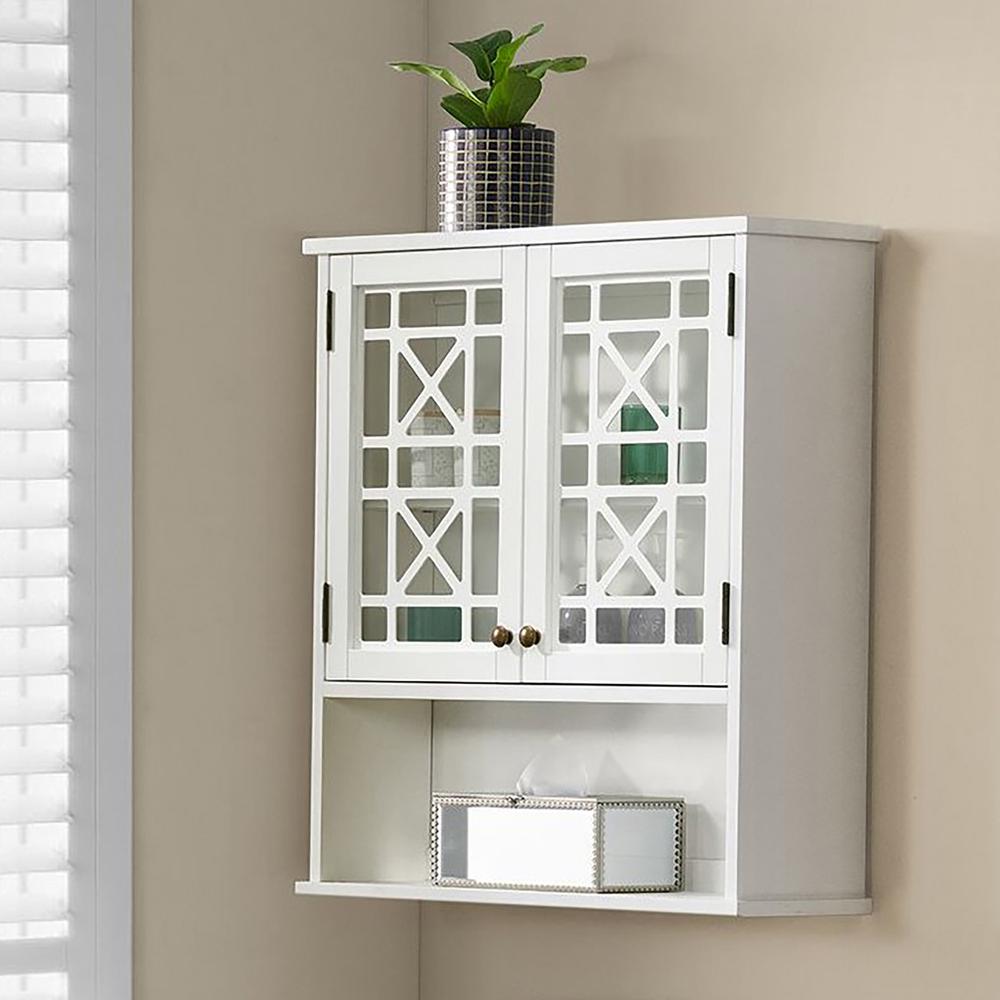 Derby 27"W x 29"H Wall Mounted Bath Storage Cabinet with Glass Cabinet Doors and Shelf. Picture 2