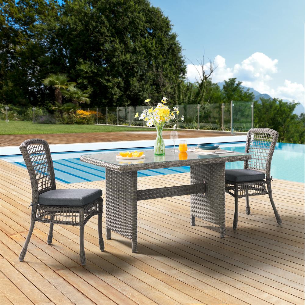 Asti All-Weather Wicker 3-Piece Outdoor Dining Set with 30"H Table with Glass Top and Two 37"H Dining Chairs. Picture 1