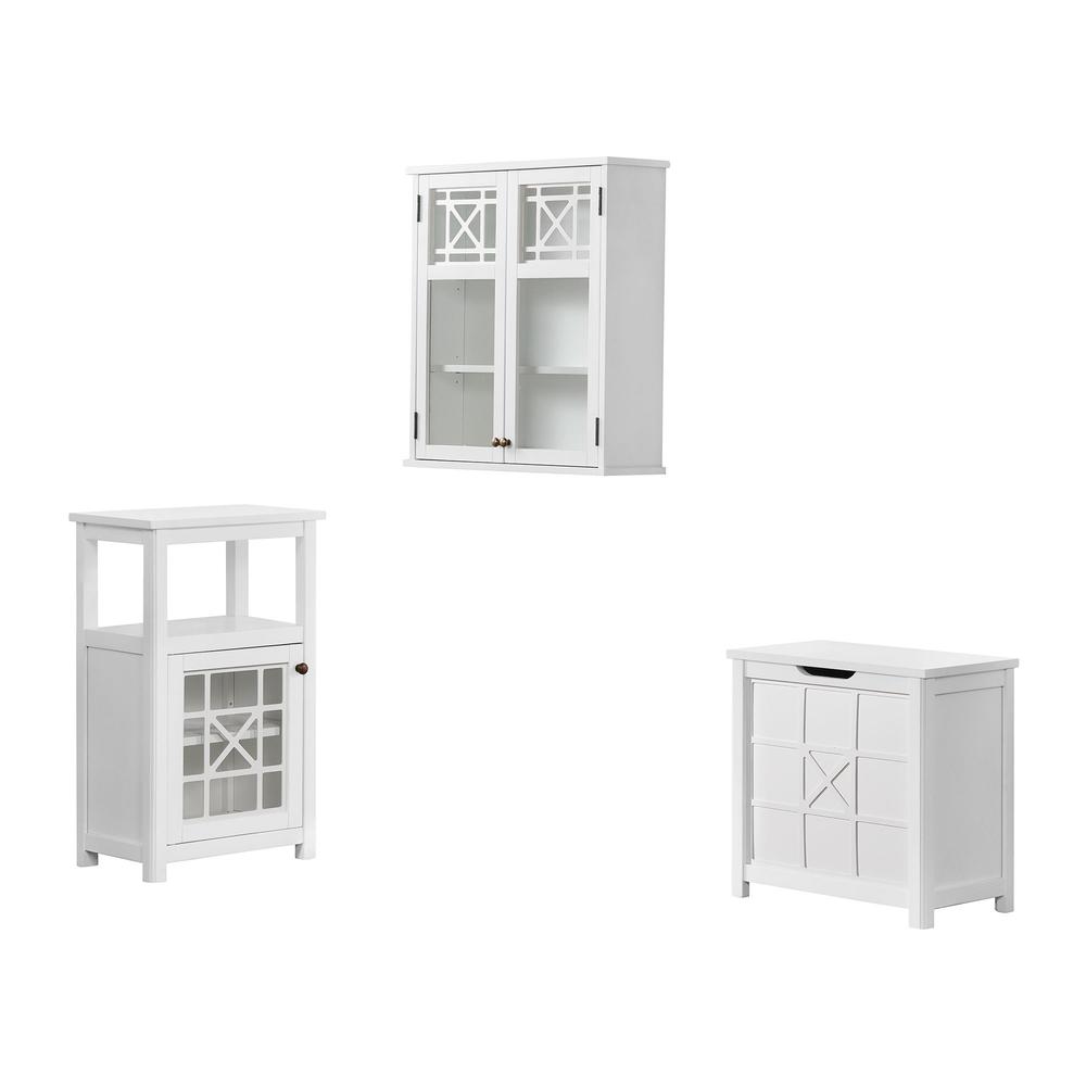 Derby 3-Piece Bathroom Set with Wall Mounted Bath Cabinet, Hamper, and Floor Cabinet. Picture 1