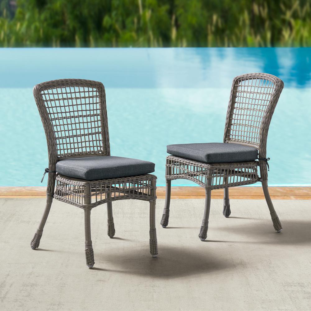 Asti All-Weather Wicker Outdoor 37"H Set of Two Dining Chairs with Cushions. Picture 1