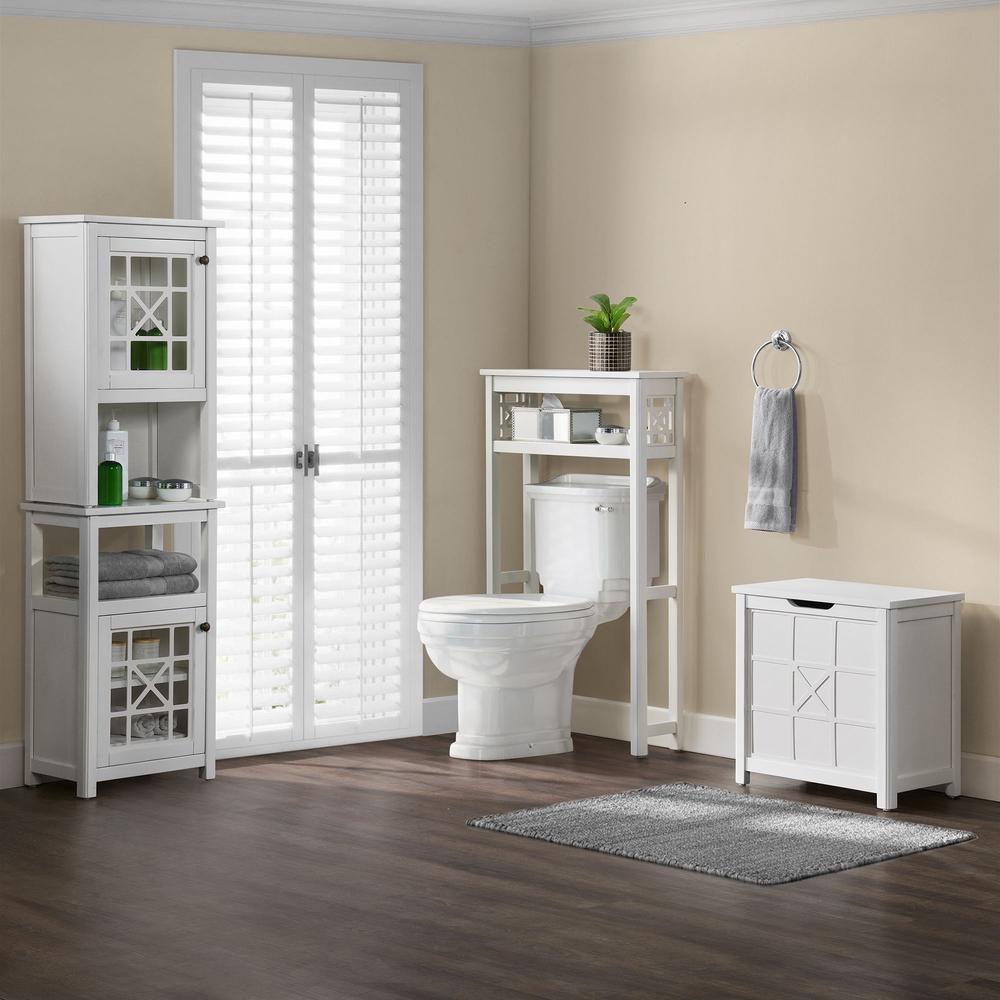 Derby 4-Piece Bathroom Set with Over Toilet Open Storage Shelf, Hamper, Floor Cabinet, and Hutch. Picture 2
