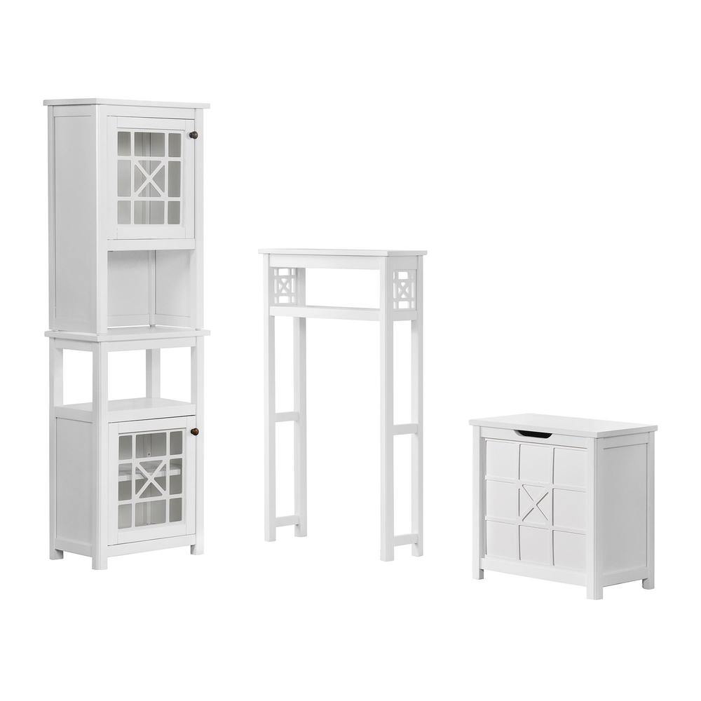 Derby 4-Piece Bathroom Set with Over Toilet Open Storage Shelf, Hamper, Floor Cabinet, and Hutch. Picture 1