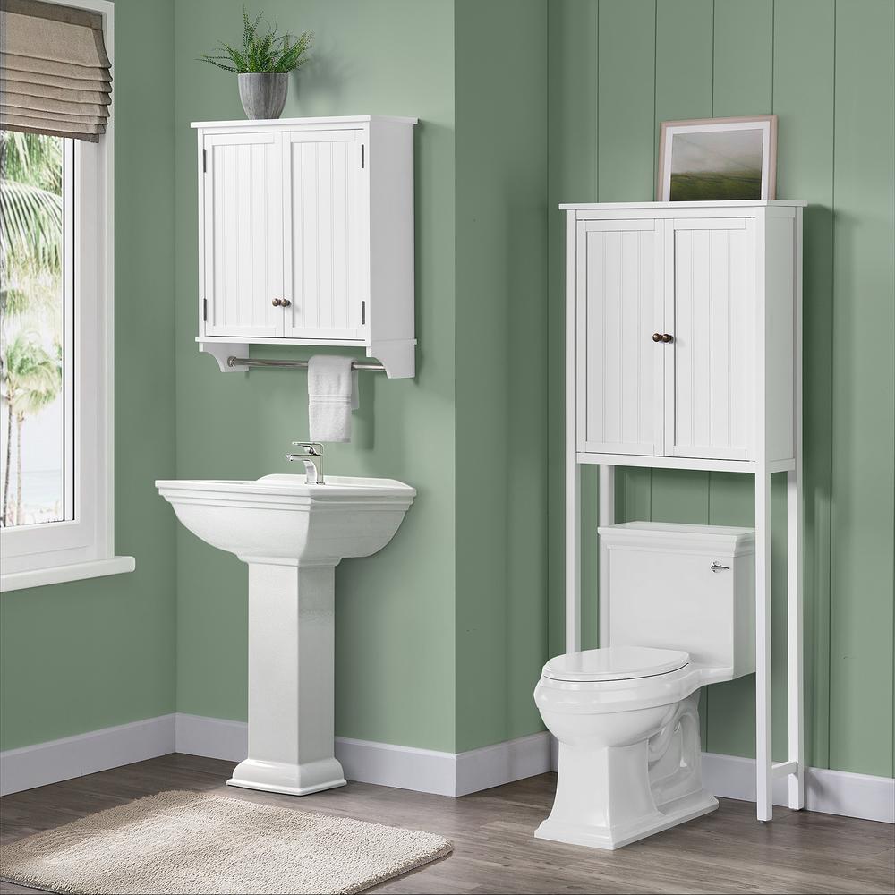 Dover Over Toilet Hutch with 2 Doors, Wall Mounted Bathroom Storage Cabinet with 2 Doors and Towel Rod. Picture 2