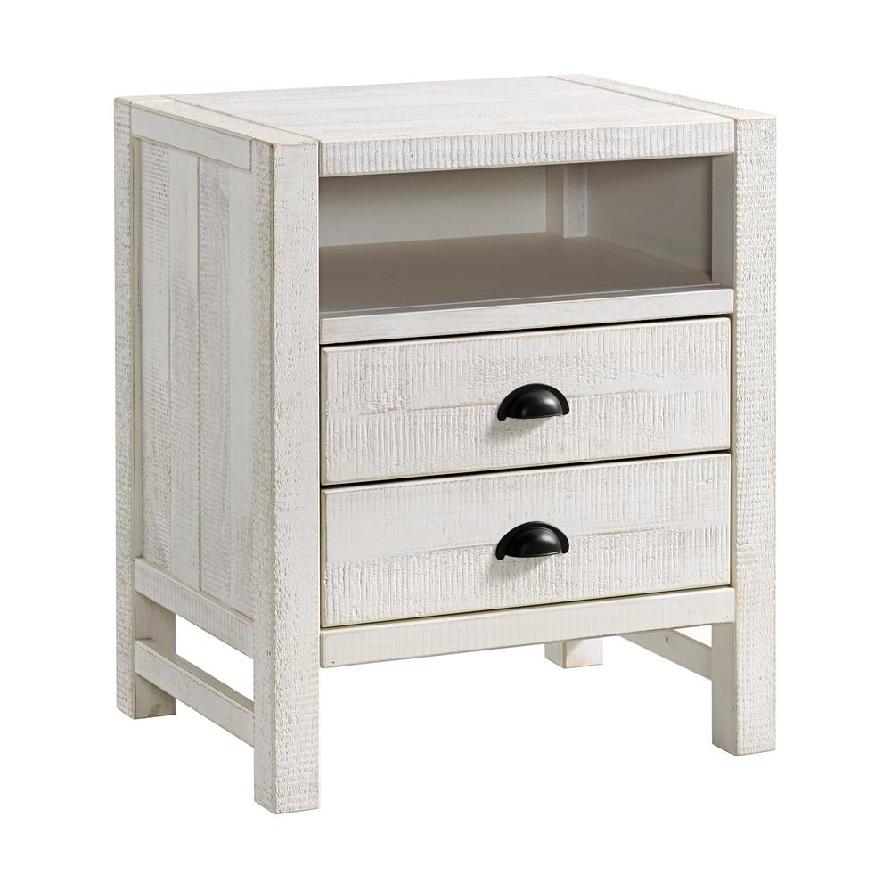 Windsor 2-Drawer Wood Nightstand, Driftwood White. Picture 1